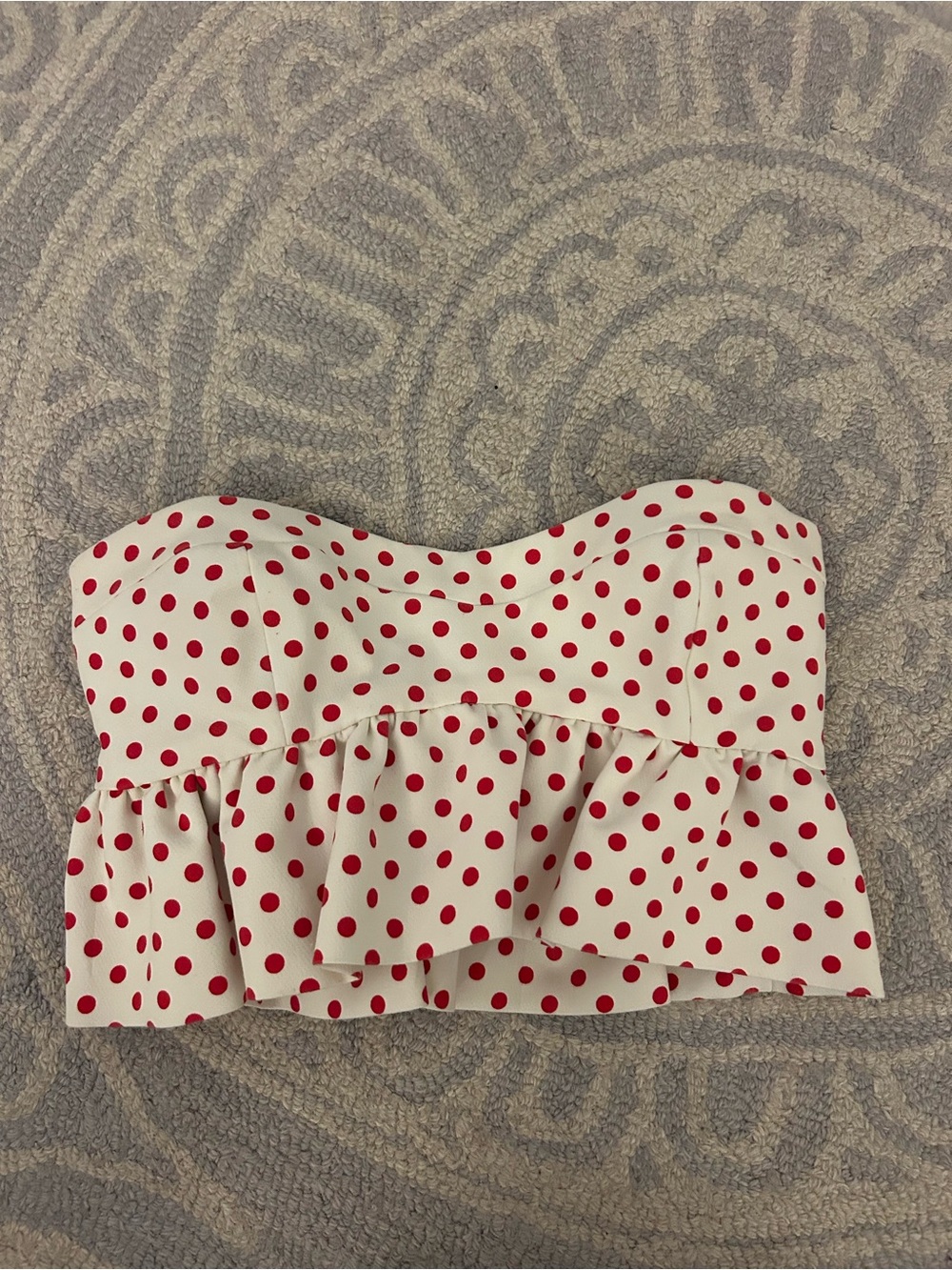 Zara White Strapless Crop Top with Red Polka Dots